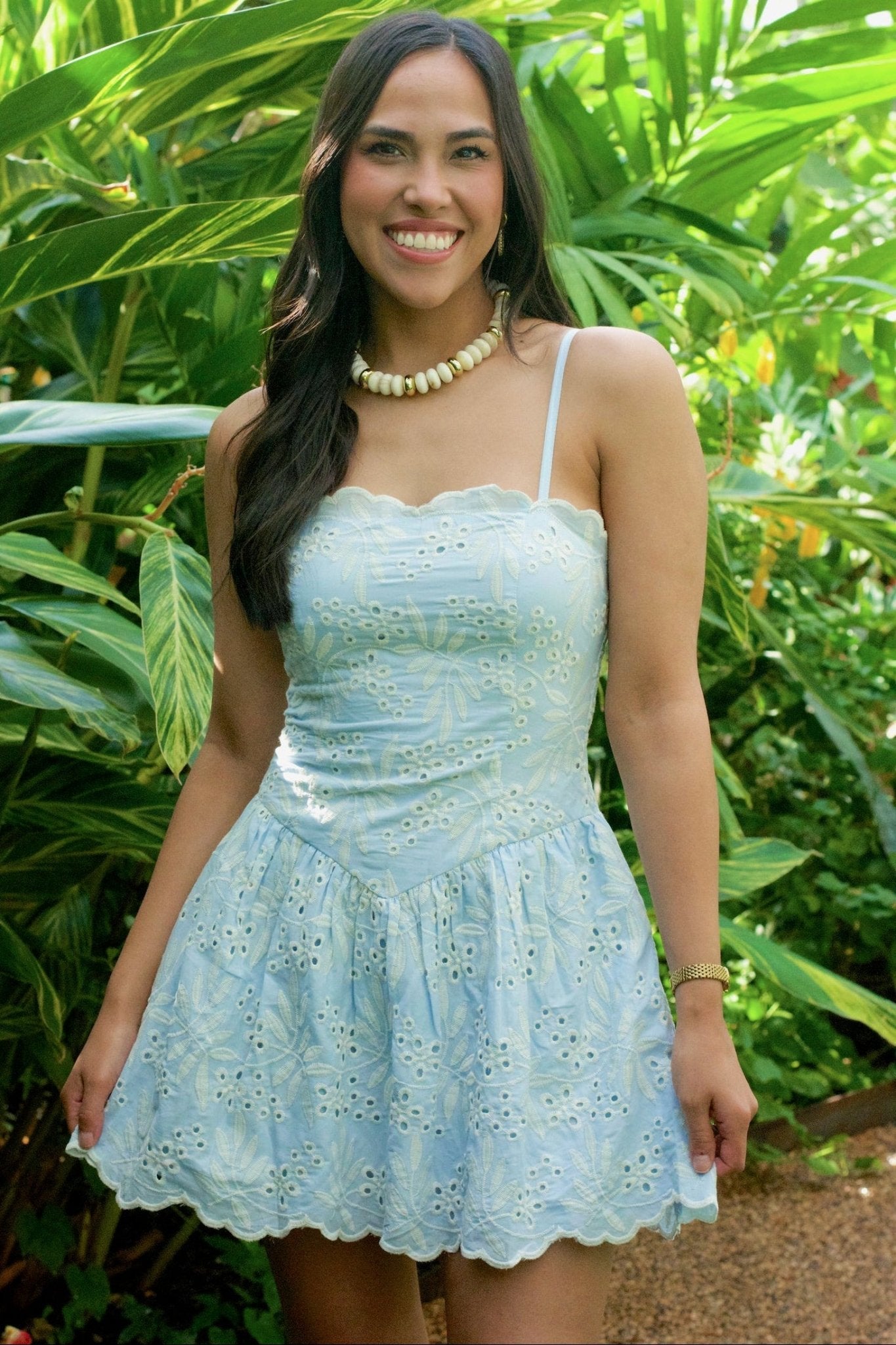 Sea Glass Eyelet Mini Dress