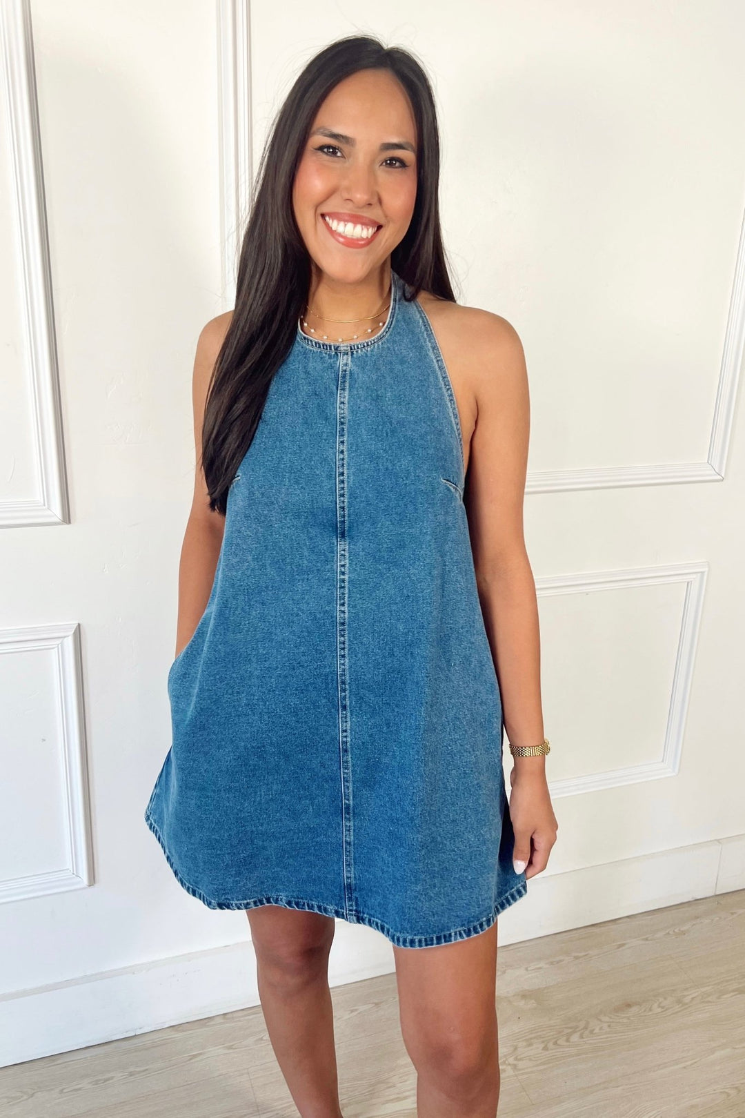 apricot denim dress Shapeless Silhouette Denim Mini Dress: Washed Apricot  The Tique'