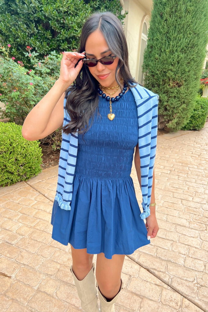 Dusty Blue Smocked Mini Dress – Apricot Lane Boutique