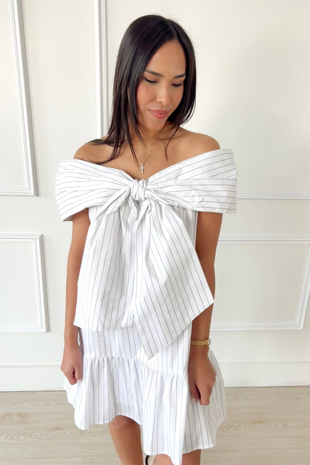 bow top off shoulder dress Amazon.com: WDIRARA Women's Off Shoulder Bow Long Bell Sleeve Mini Dress  Cocktail Party Dress Black and White X-Small : Clothing, Shoes & Jewelry