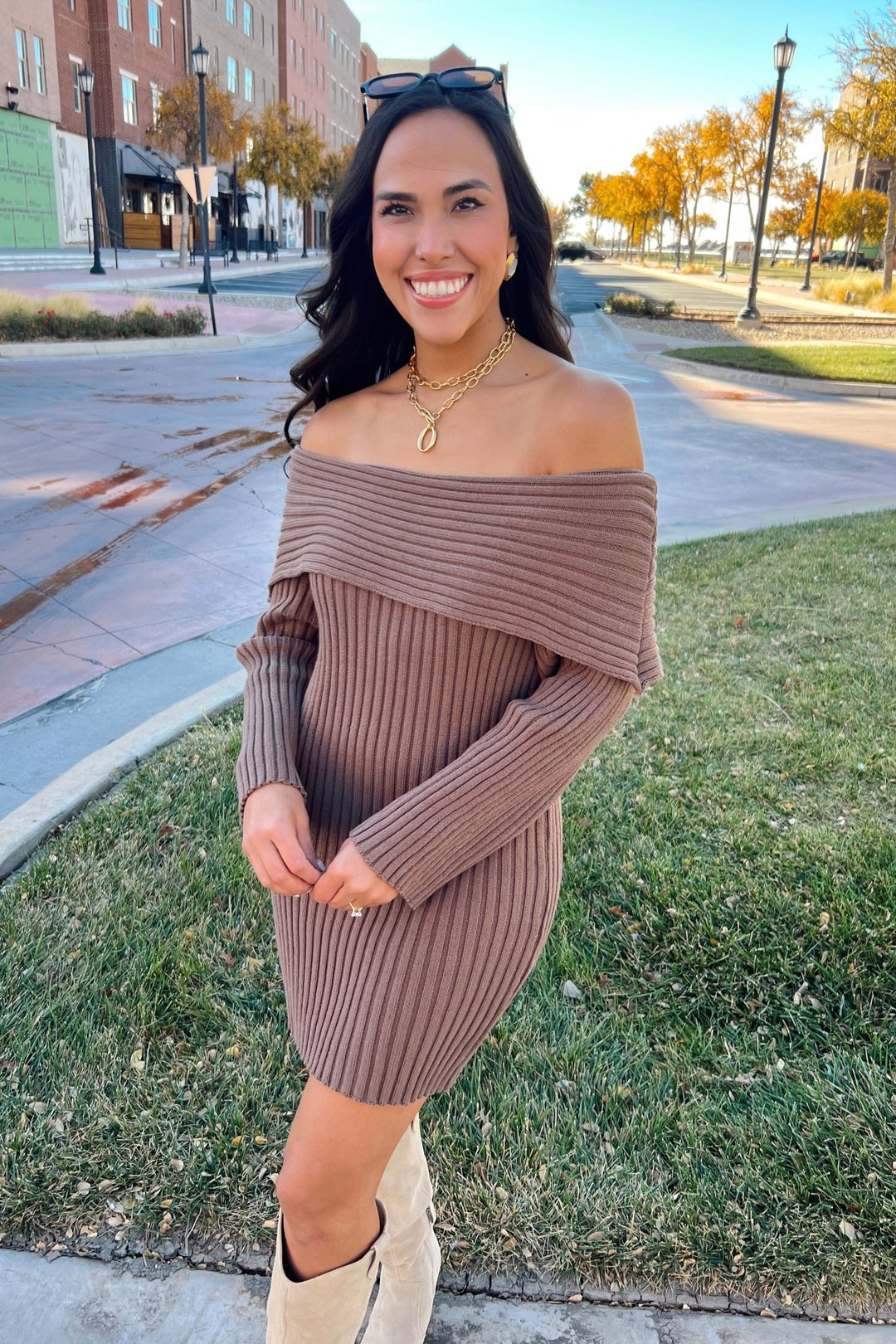 sweater dress buttons Button Front Long Sleeve Sweater Dress