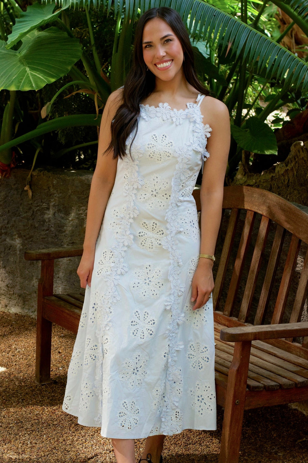 short sleeve lace maxi dress White Lace Boho Maxi Dress – Short Sleeve Embroidered V-Neck Dress in White | Women's Boho Fashion | XL main image 1